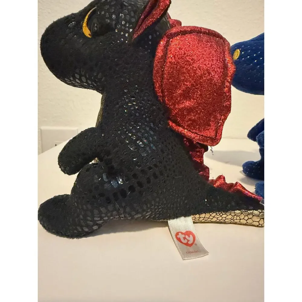 Ty Beanie Boos Dragons Saffire Grindal Black Blue Plush Stuffed Animal Toy 6”